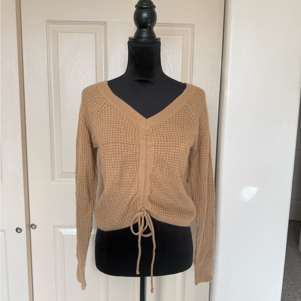 Comfy Tan V-Neck Sweater